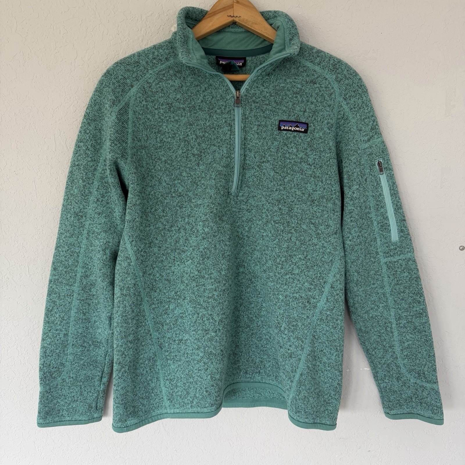 Patagonia Womens Sz M Better Sweater 1/4 Zip Fleece Pullover Turquoise Blue Euc